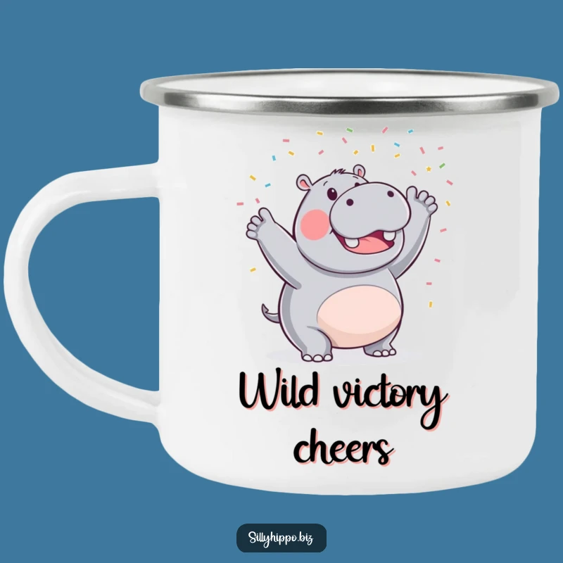 Funny Hippo Camping Mug: Triumphant Confetti Adventures Outdoors