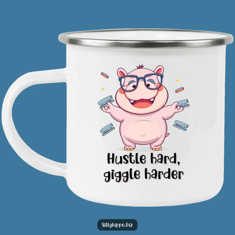 Funny Hippo Stapler Juggling Camping Mug - Outdoor Office Humor!