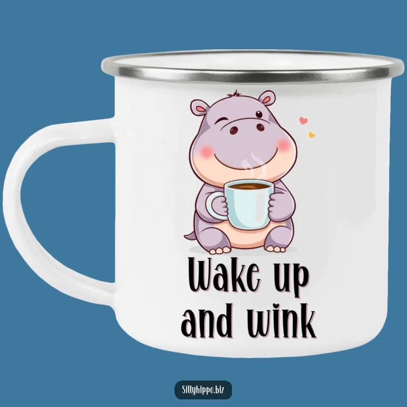 Funny Winking Hippo Coffee Camping Mug: Adventure Fuel with a Wink