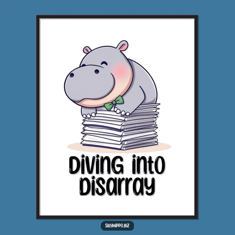 Funny Hippo Paper Dive Digital Art: Instant Office Humor Decor!