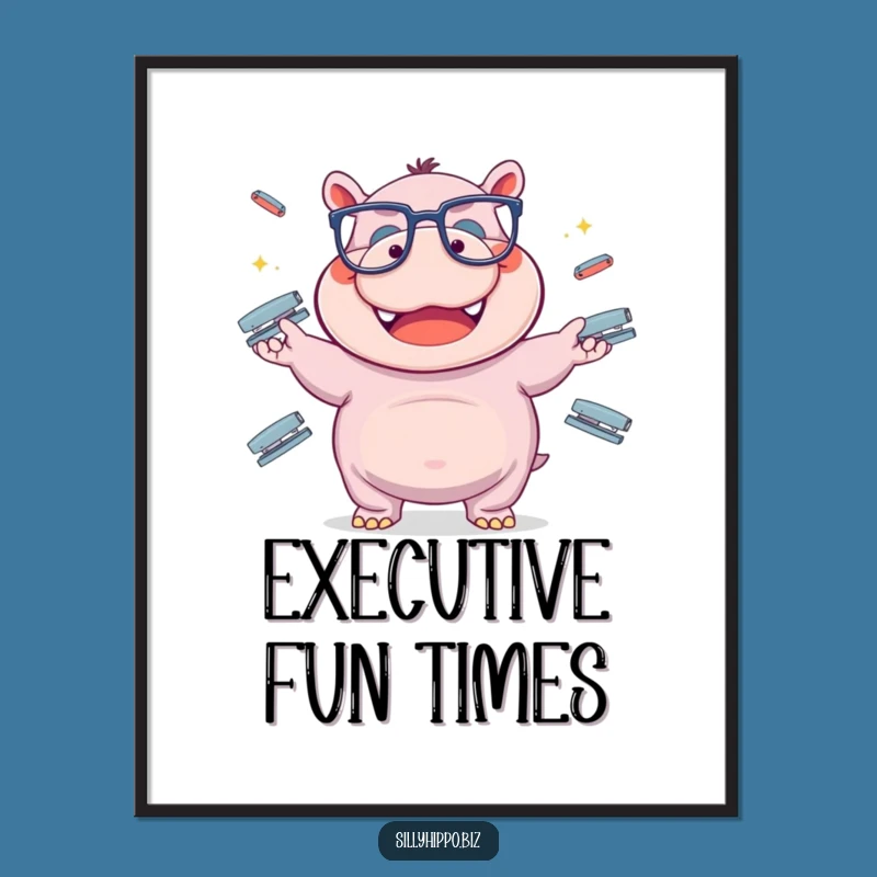 Funny Hippo Stapler Juggling Digital Art - Instant Hilarious Office Decor