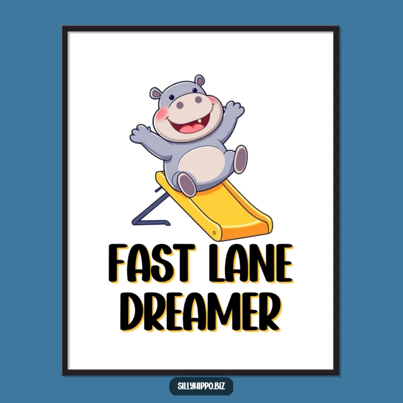 Funny Hippo Office Slide Digital Art: Instant Humor for Your Walls