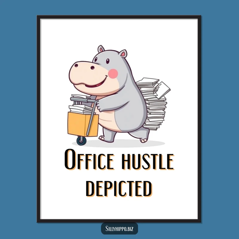 Funny Hippo Paper Digital Art: Office Grind Download, Instant Funny Gift