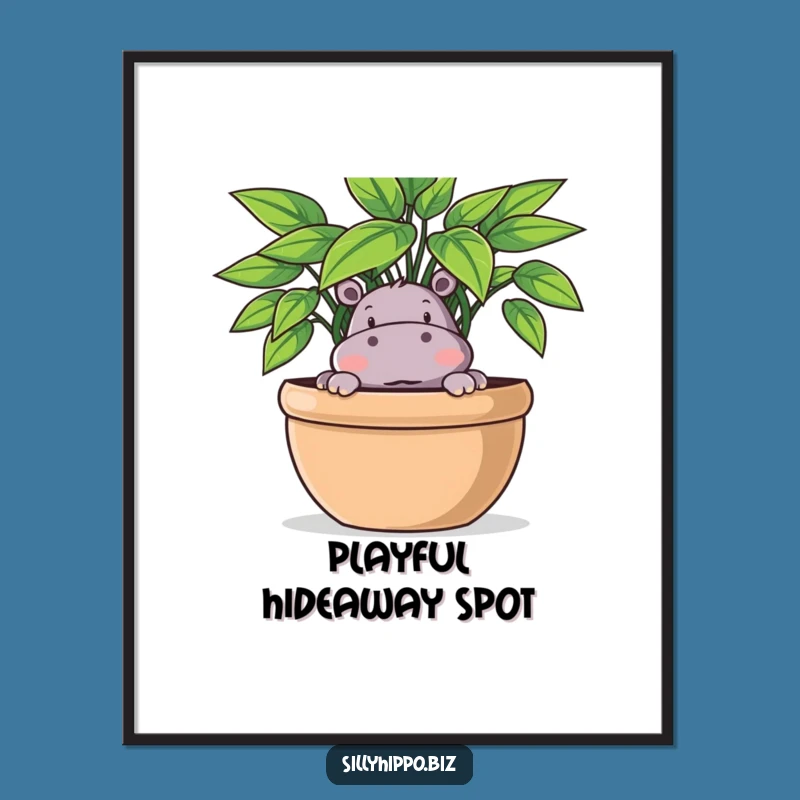 Funny Hippo Plant Digital Art: Playful Peek Download, Instant Funny Gift