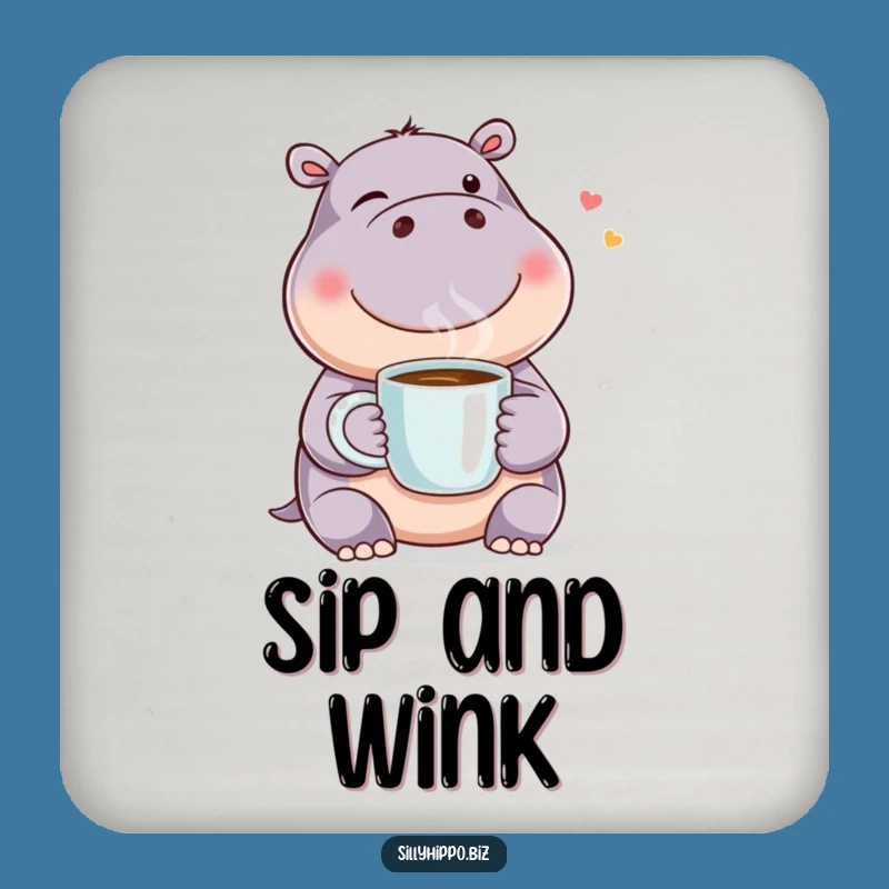 Funny Winking Hippo Coffee Drink Coaster: Protect and Amuse