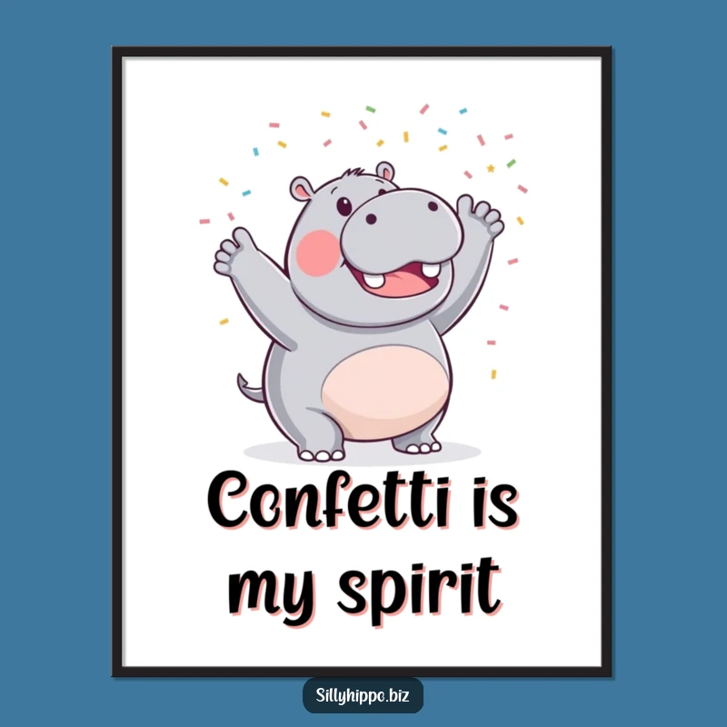 Funny Hippo Poster: Triumphant Confetti Celebration Wall Art