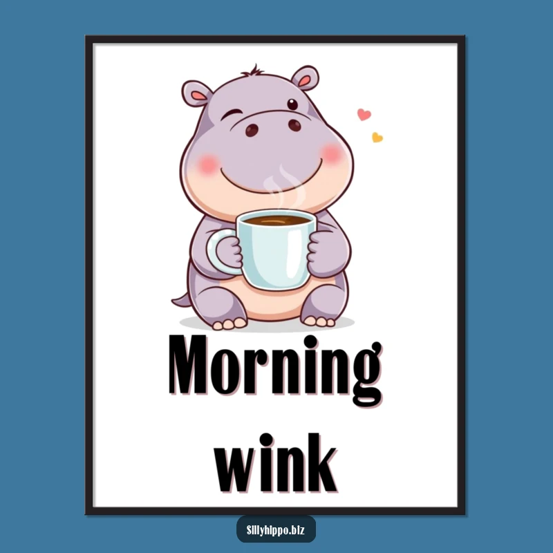 Funny Winking Hippo Coffee Poster: Add Humor to Your Walls