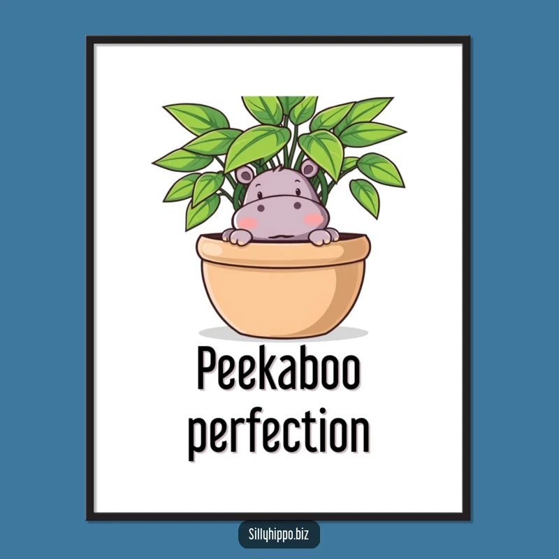 Funny Hippo Plant Poster: Playful Peek Art, Unique Funny Gift for Decor