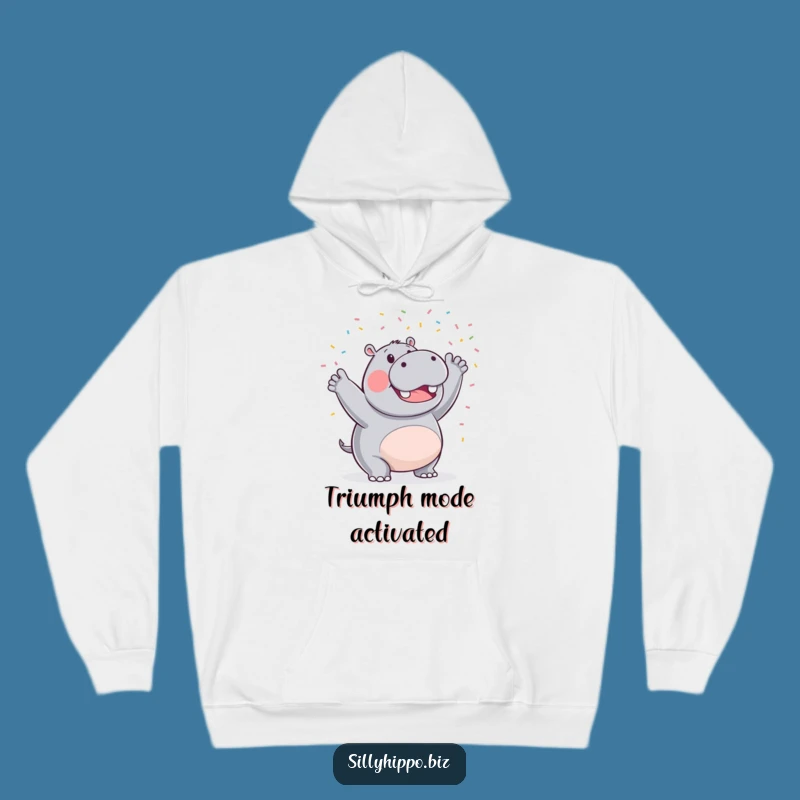 Cozy Funny Hippo Hoodie: Triumphant Confetti Vibes for Warm Celebrations