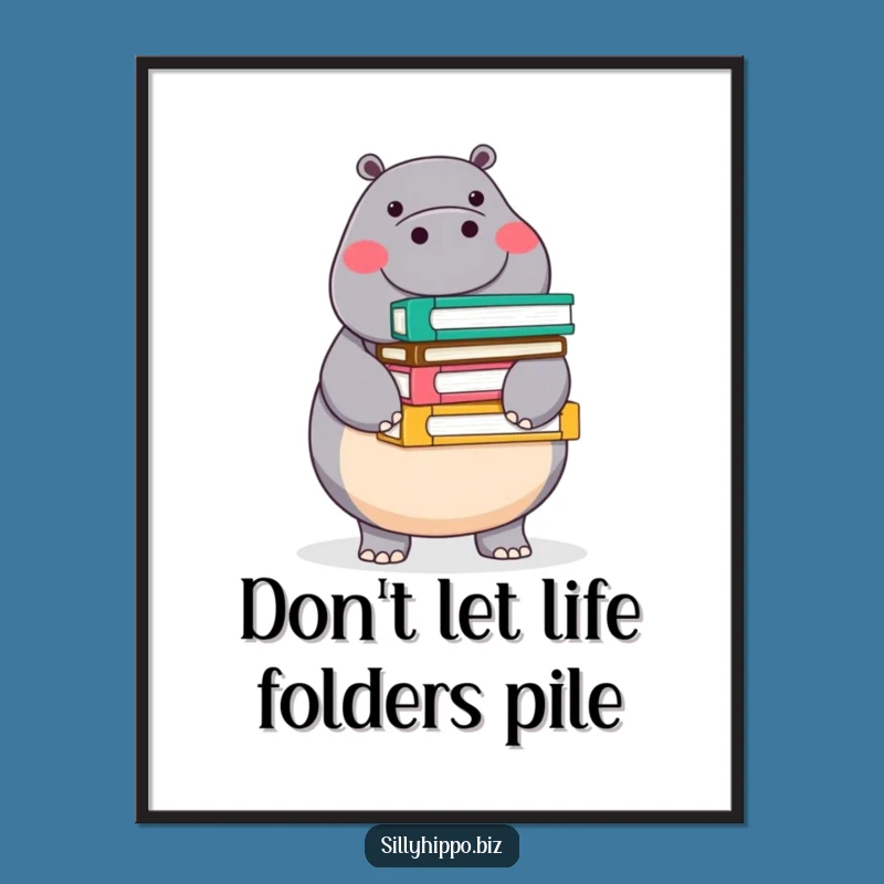 Free Printable Hippo Art: Balancing Folders Funny Downloadable Wall Decor