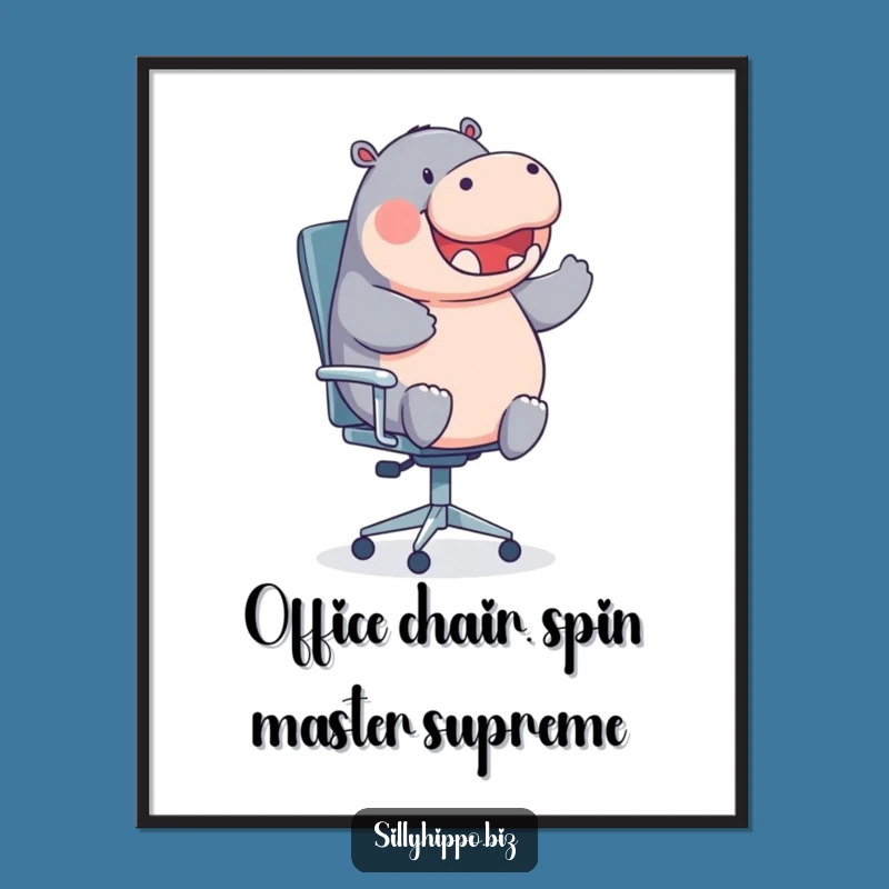 Free Printable Wall Art: Funny Hippo Spinning Chair for Office Decor