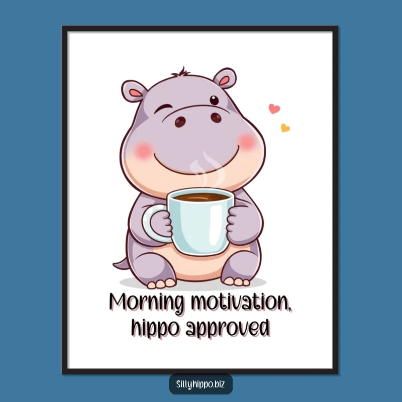 Free Printable Wall Art: Winking Hippo Coffee Mug - Funny Downloadable Decor