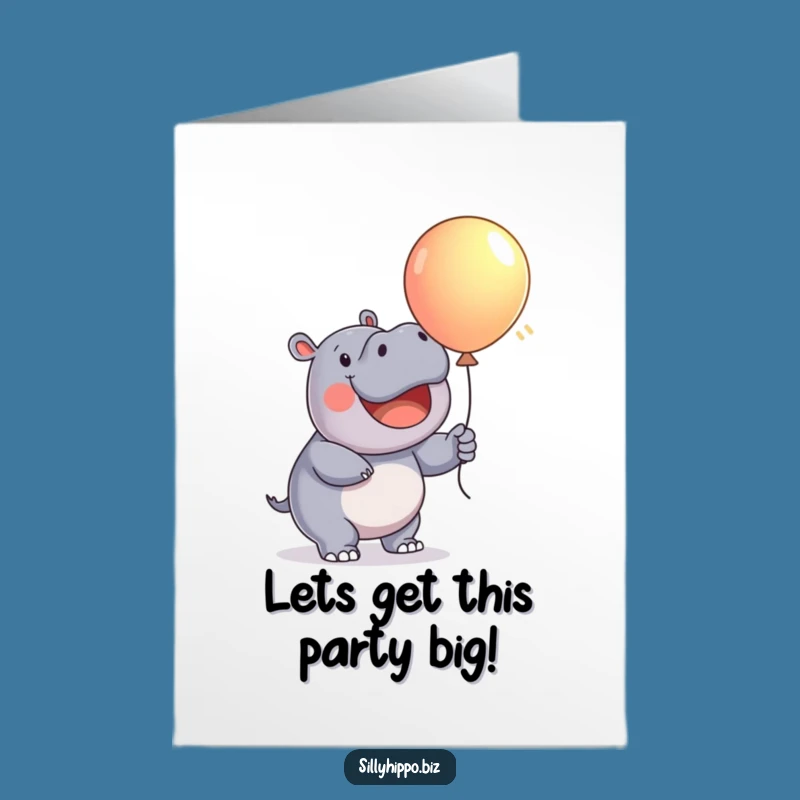 Free Printable Birthday Card: Happy Hippo Blowing Up Balloon Fun!
