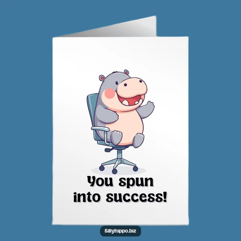Free Printable Congrats Card: Funny Hippo Spinning Chair Downloadable Gift