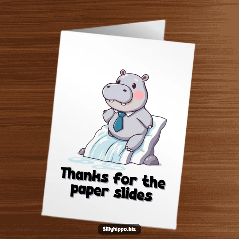 Funny Free Printable Thank You Card: Hippo in Tie Slides Printer Paper Waterfall, DIY Gift
