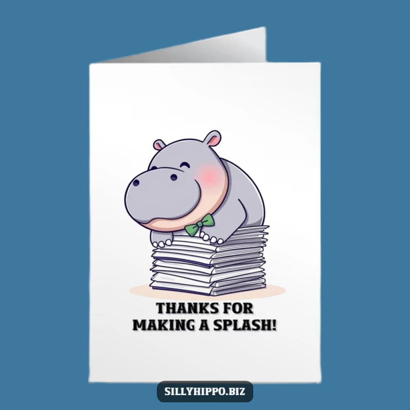 Free Printable Hippo Thank You Card - Funny Bow Tie Paper Dive Downloadable Gift