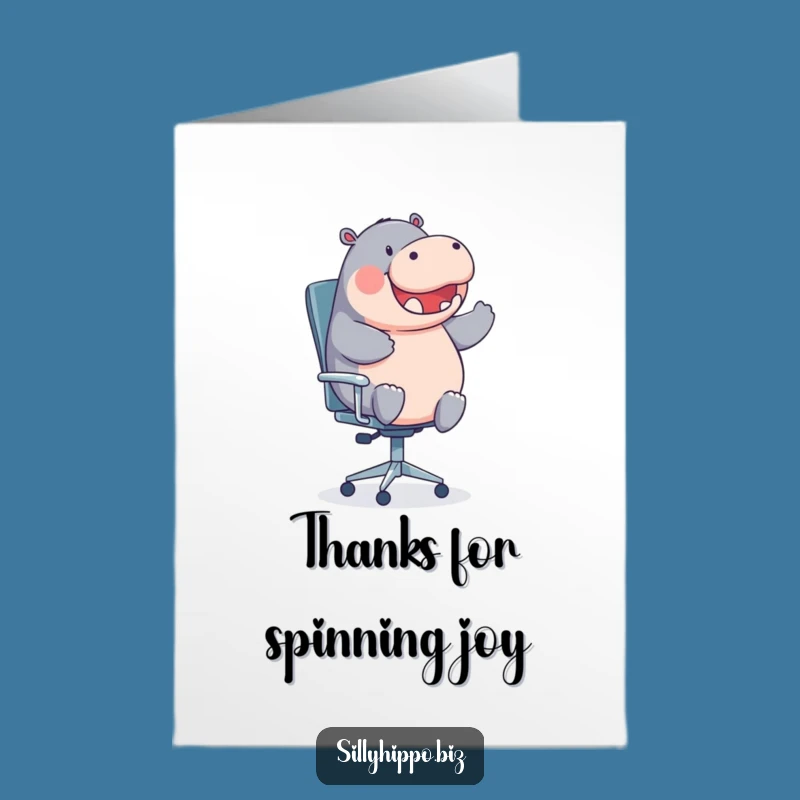 Free Printable Thank You Card: Funny Hippo Spinning Chair Downloadable Gift