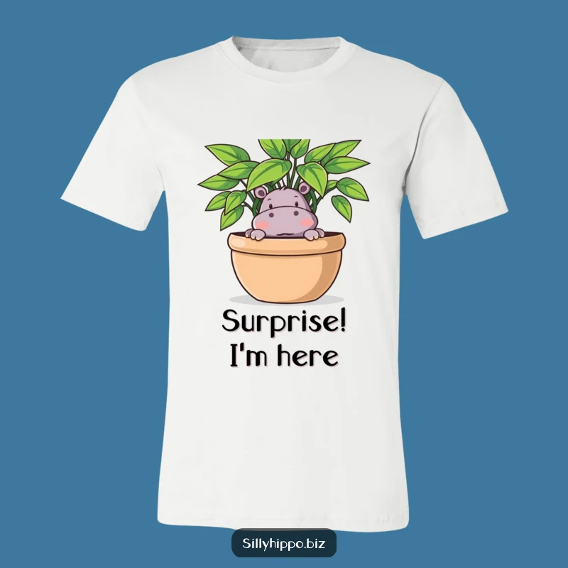 Funny Hippo Hide & Seek T-Shirt: Plant Peek Design, Ideal Funny Gift