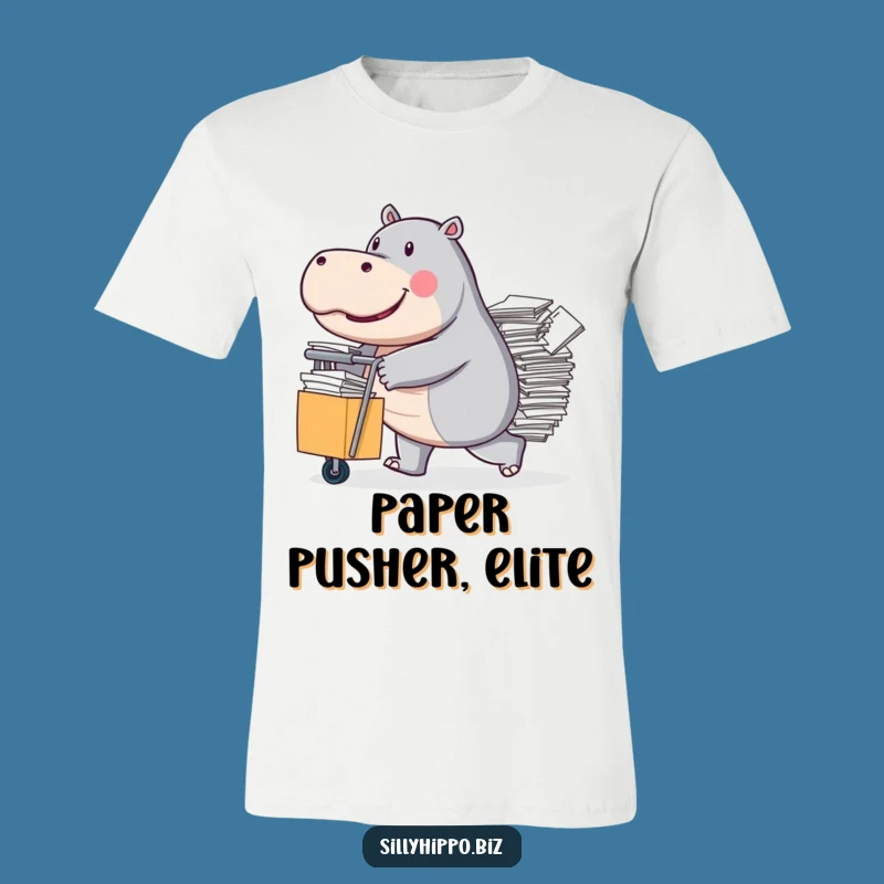 Funny Hippo Paper Pusher T-Shirt: Office Struggle Design, Ideal Funny Gift