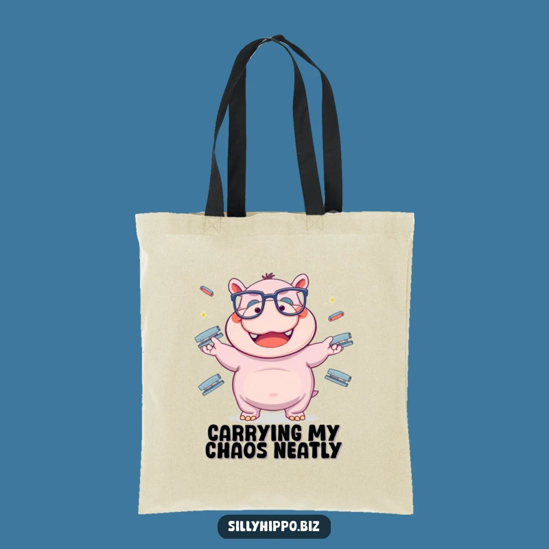 Funny Hippo Stapler Juggling Tote Bag - Carry Humor Everywhere!